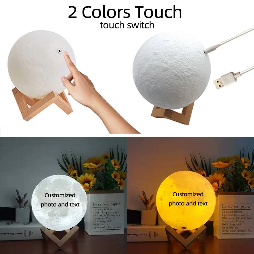 Personalized 3D Printing Moon Lamp Customized Photo Text Night Light USB Rechargeable🌕