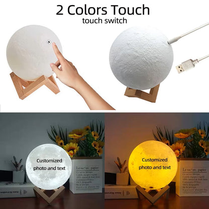 Personalized 3D Printing Moon Lamp Customized Photo Text Night Light USB Rechargeable🌕