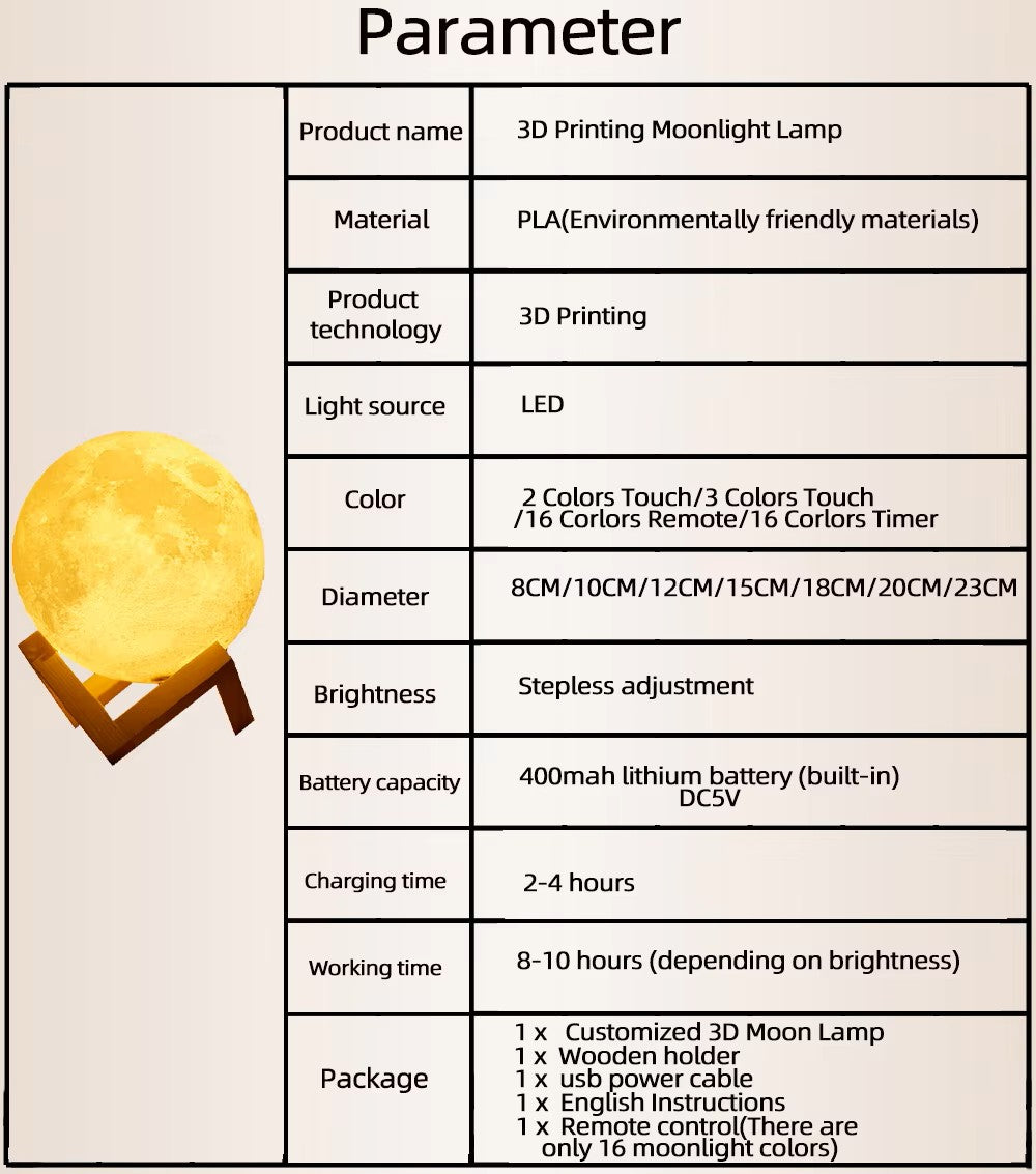 Personalized 3D Printing Moon Lamp Customized Photo Text Night Light USB Rechargeable🌕