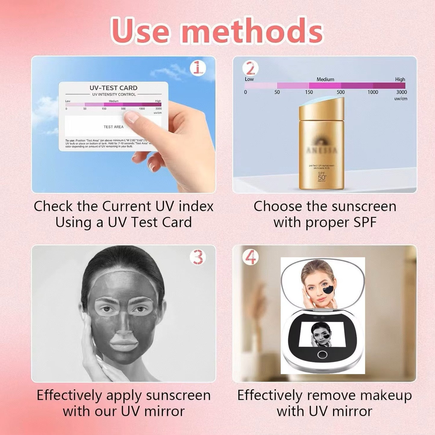 Sunscreen UV Mirror Testing Camera with Light 2X Magnification 3.5in Pocket Size L Pocket