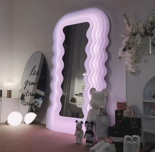 Aesthetic Irregular Mirror Wavy Modern Plastic Frame H180cm/W90cm