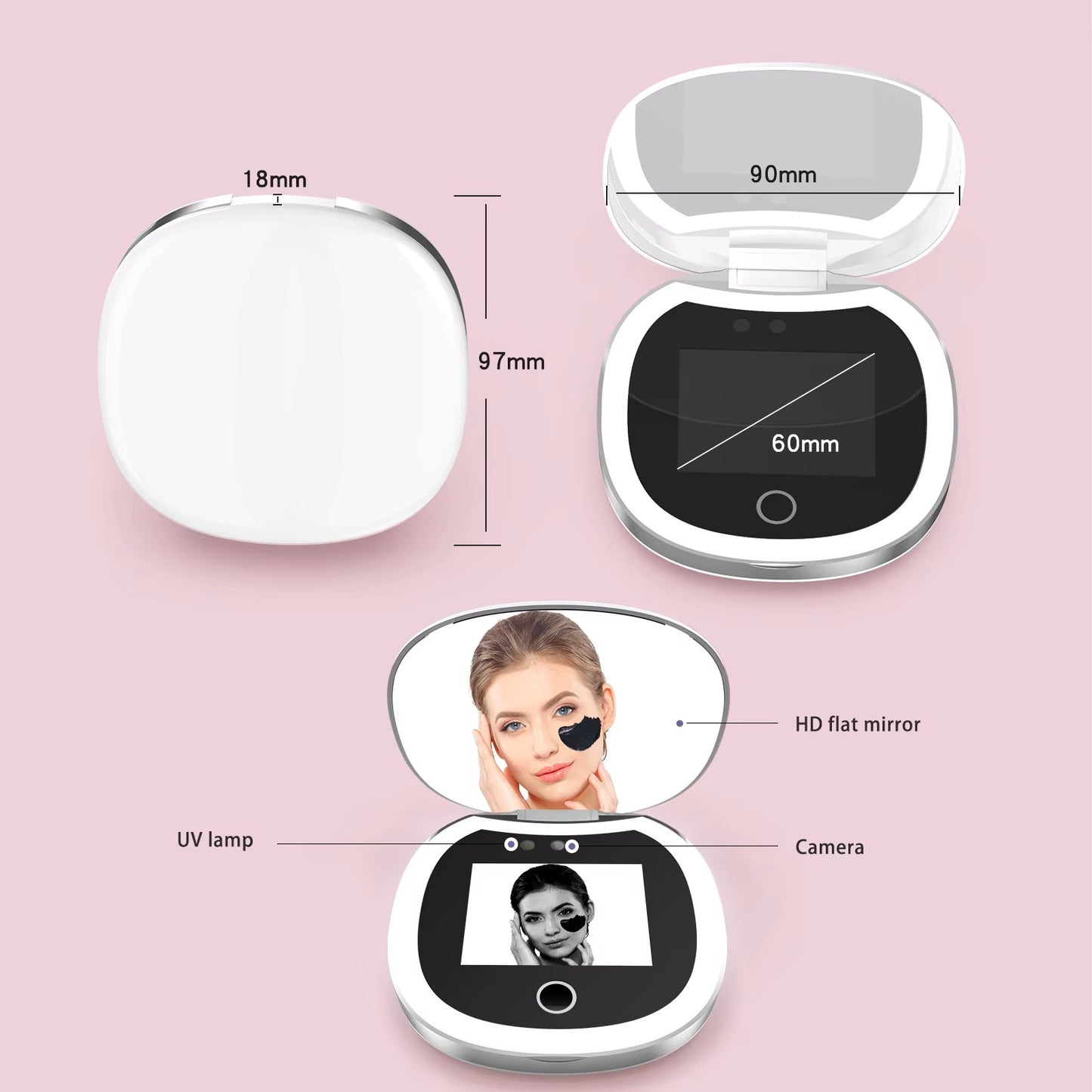 Sunscreen UV Mirror Testing Camera with Light 2X Magnification 3.5in Pocket Size L Pocket