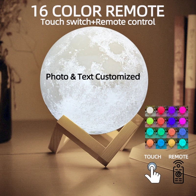 Personalized 3D Printing Moon Lamp Customized Photo Text Night Light USB Rechargeable🌕