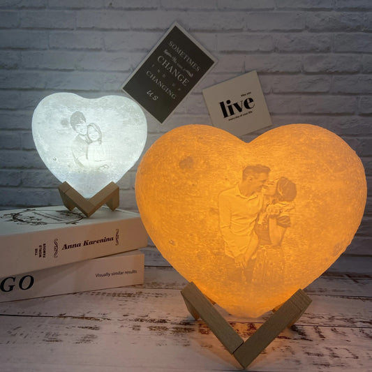 Customized Moon Lamp with Photo Text Heart Shape 3D Printed Moon Night Light💛