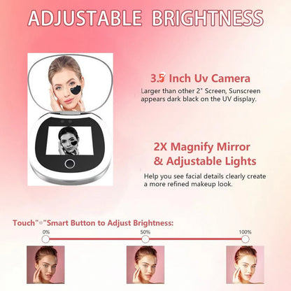 Sunscreen UV Mirror Testing Camera with Light 2X Magnification 3.5in Pocket Size L Pocket