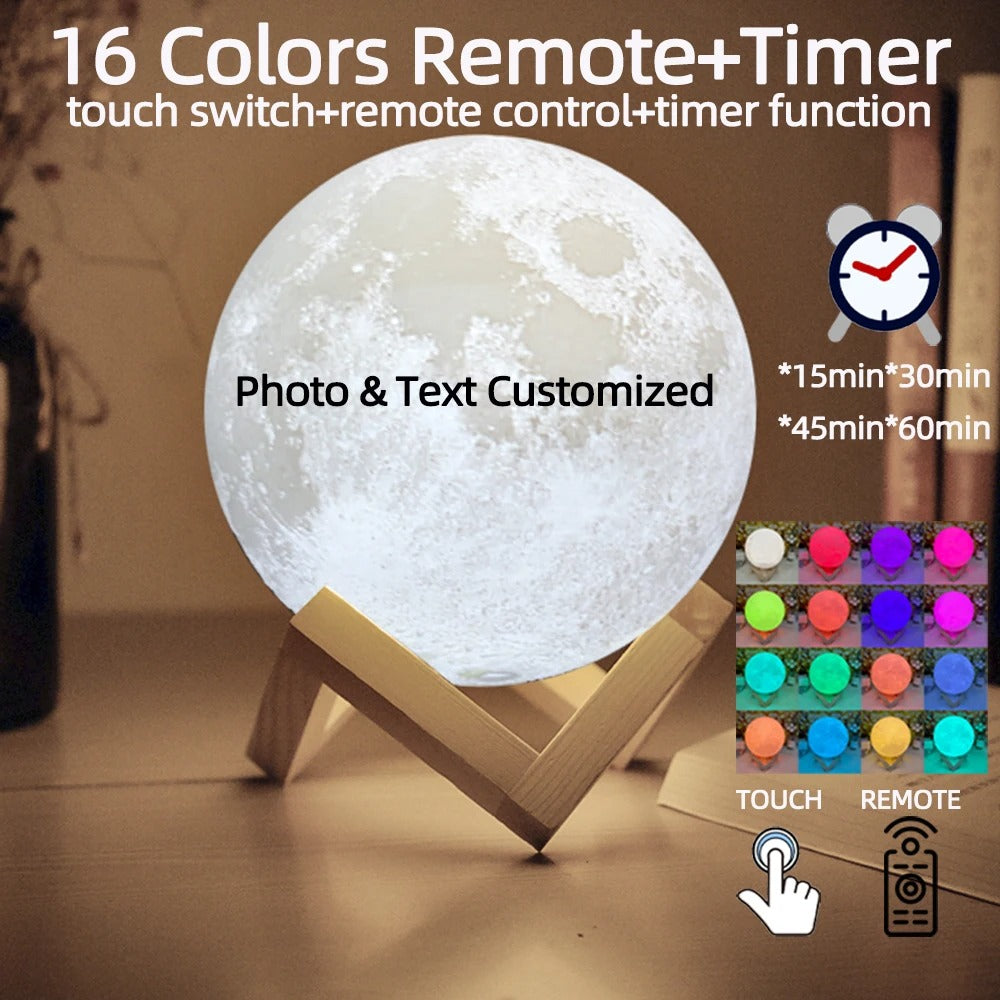 Personalized 3D Printing Moon Lamp Customized Photo Text Night Light USB Rechargeable🌕