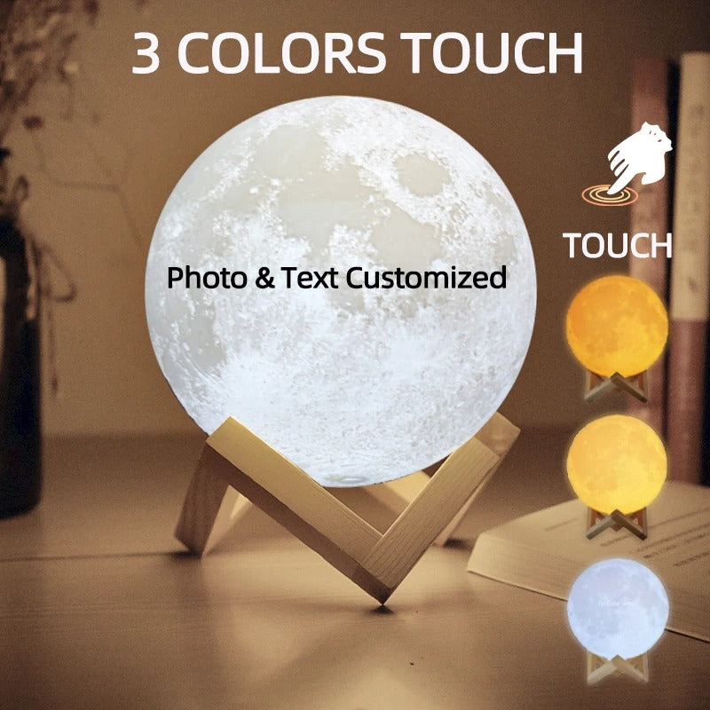 Personalized 3D Printing Moon Lamp Customized Photo Text Night Light USB Rechargeable🌕